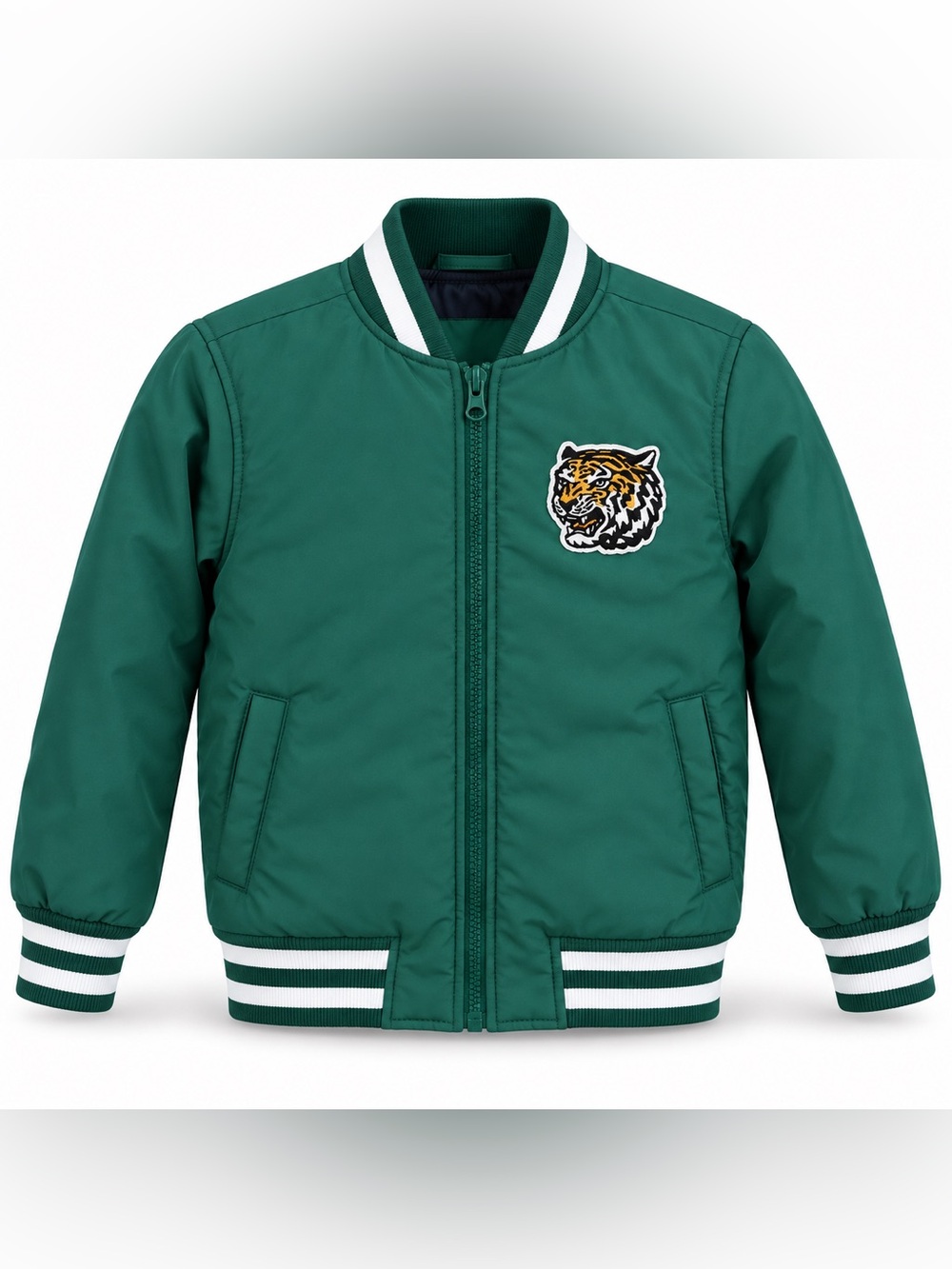 Old Navy Boys Green Tiger Patch Varsity Bomber Jacket M 8